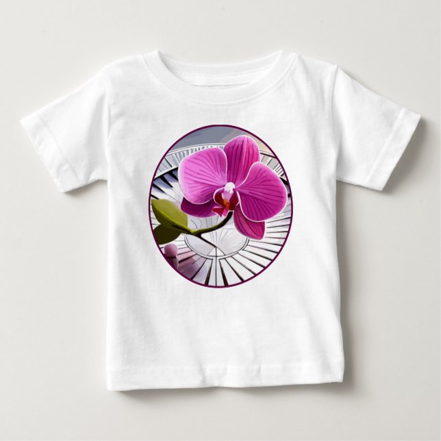 Camiseta Para Bebê Orquídeas Rosa Expectativas em Prata (Frente)