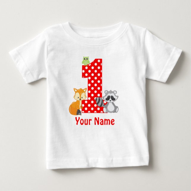 Camiseta Para Bebê Os animais da floresta do primeiro aniversario (Frente)