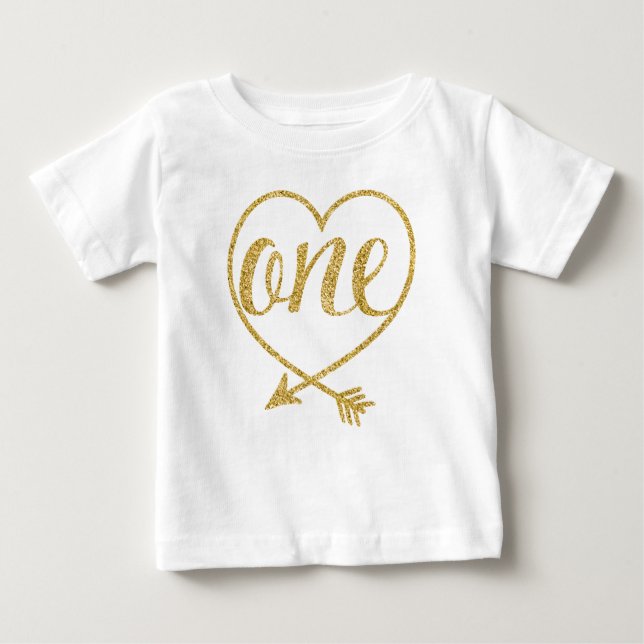 Camiseta Para Bebê Os anos de idade |Heart|Glitter-Print de ONE|One (Frente)