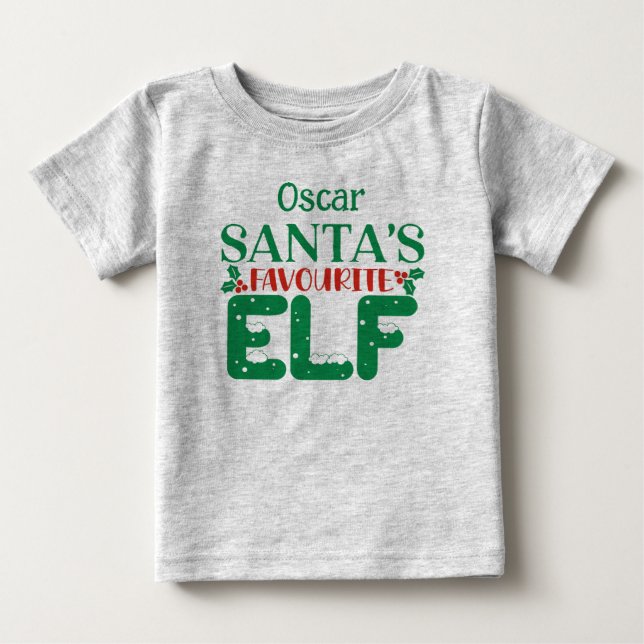 Camiseta Para Bebê Os Papais noeis de Natal preferem Elf. Nome editáv (Frente)