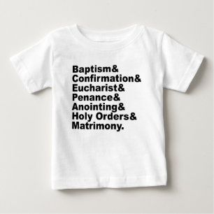 Camiseta Para Bebê Os Sete Sacramentos do Cristianismo e Catolicismo