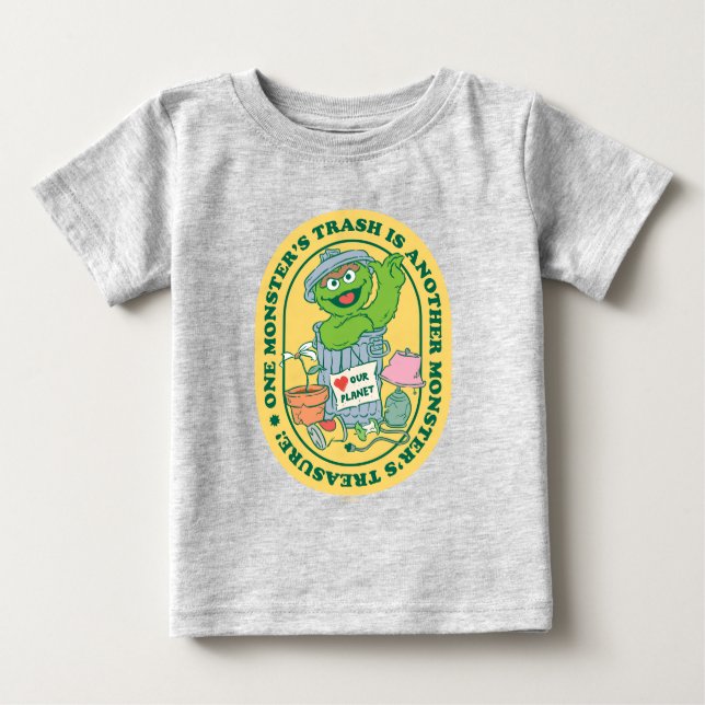 Camiseta Para Bebê Oscar, o Grouch | Crachá do tesouro monstro (Frente)