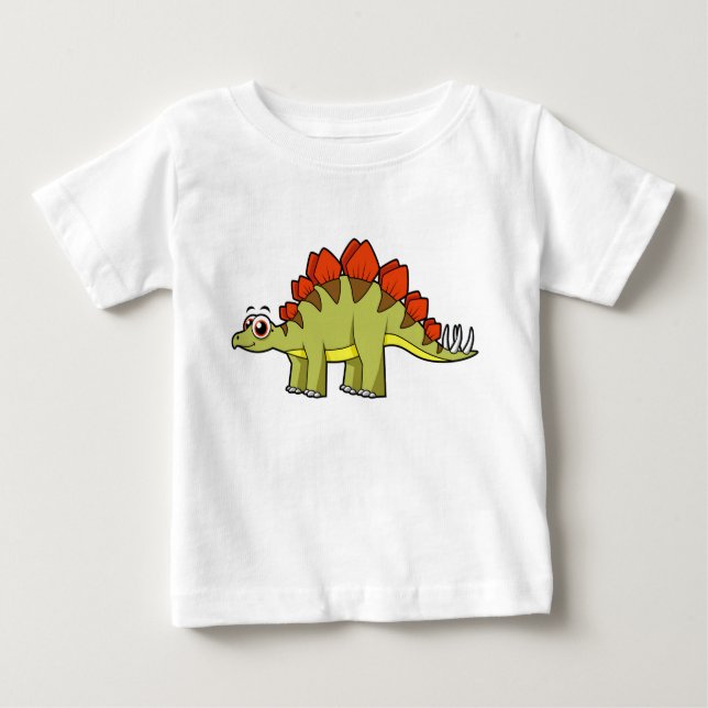 Camiseta Para Bebê Ótima Ilustração De Um Dinossauro De Estegossauro. (Frente)