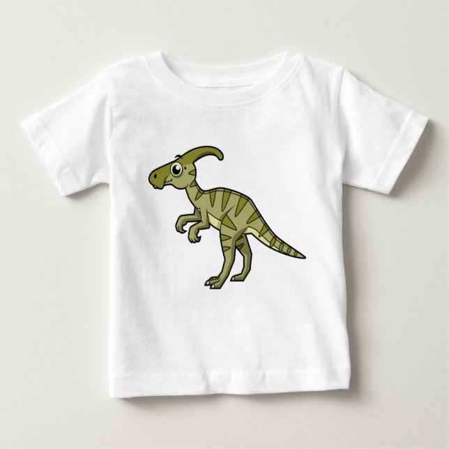 Camiseta Para Bebê Ótima Ilustração De Um Dinossauro Parasaurolofico. (Frente)