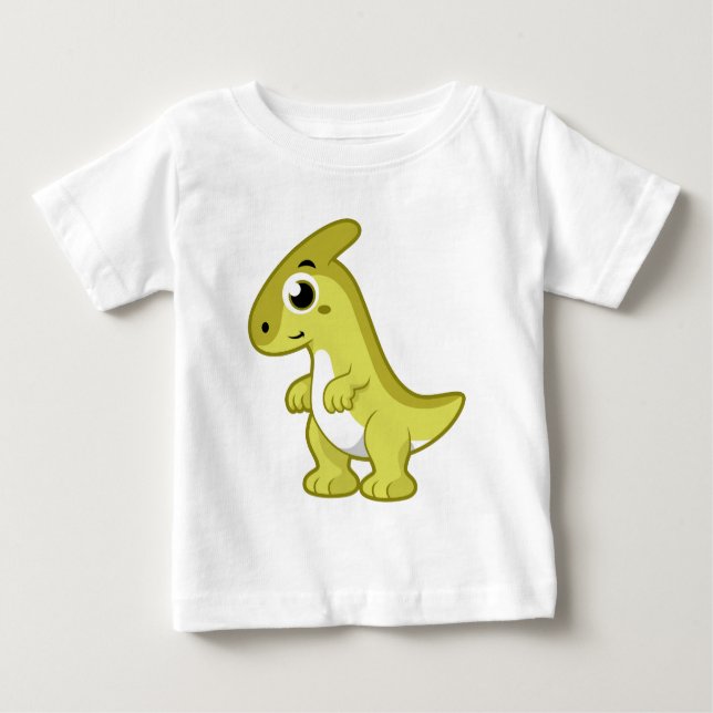 Camiseta Para Bebê Ótima Ilustração De Um Dinossauro Parasaurolofico. (Frente)