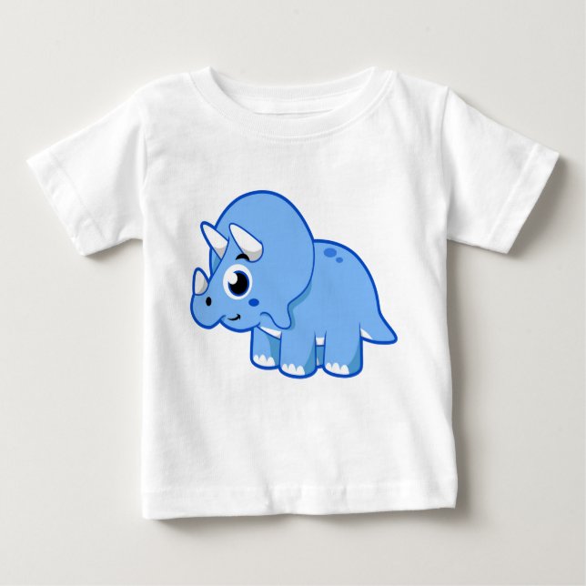 Camiseta Para Bebê Ótima Ilustração De Um Dinossauro Tricerátopo. (Frente)