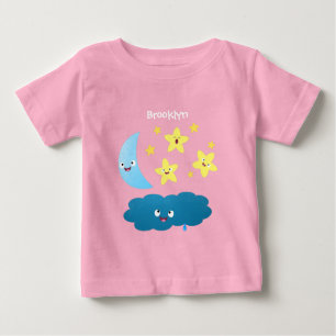Camiseta Para Bebê Ótimas estrelas cantoras, lua e desenhos em nuvem