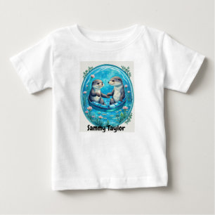 Camiseta Para Bebê Ótimos em água azul. Placa de lírio de água editáv