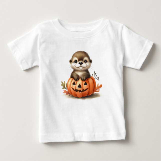 Camiseta Para Bebê Otter Adorável do Halloween (Frente)