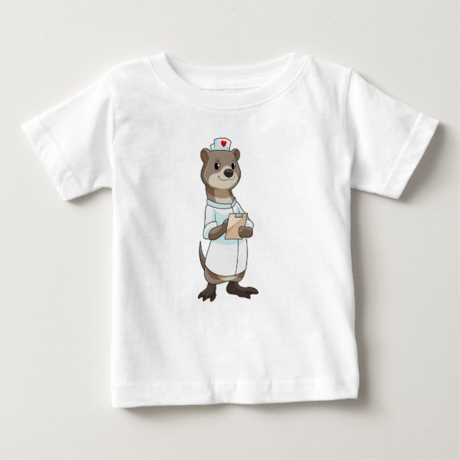 Camiseta Para Bebê Otter como Enfermeira com Coração (Frente)