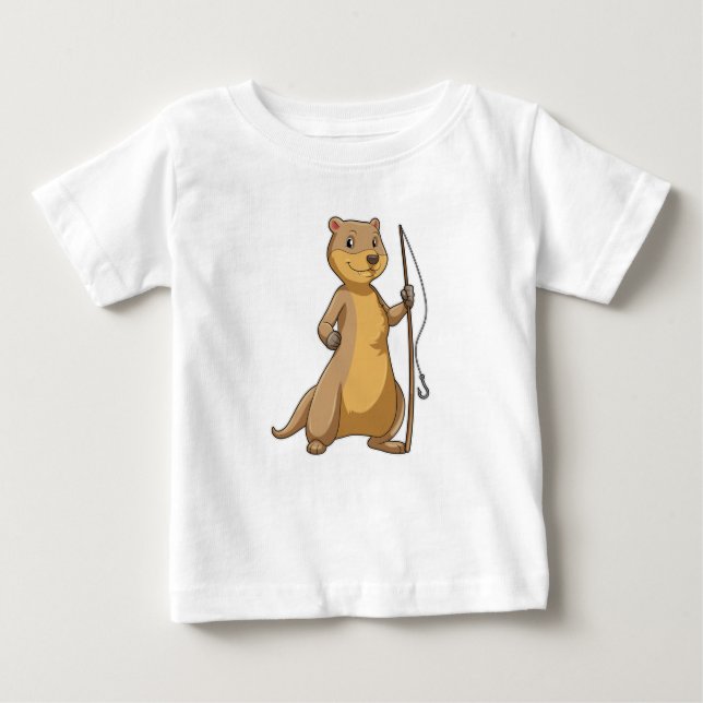 Camiseta Para Bebê Otter como pescador com barra de pesca (Frente)