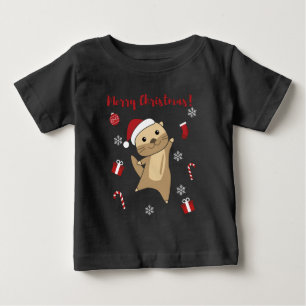 Camiseta Para Bebê Otter Natal Neve Animais de inverno Otter
