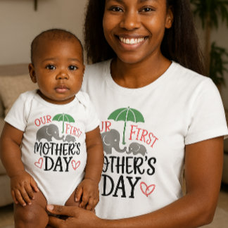 Camiseta Para Bebê Our First Mother’s Day Elephant & Umbrella 