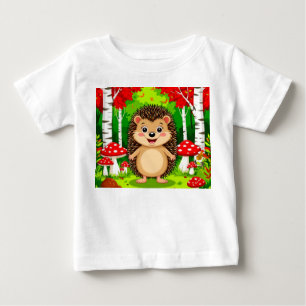 Camiseta Para Bebê ouriço fofo em uma floresta brilhante