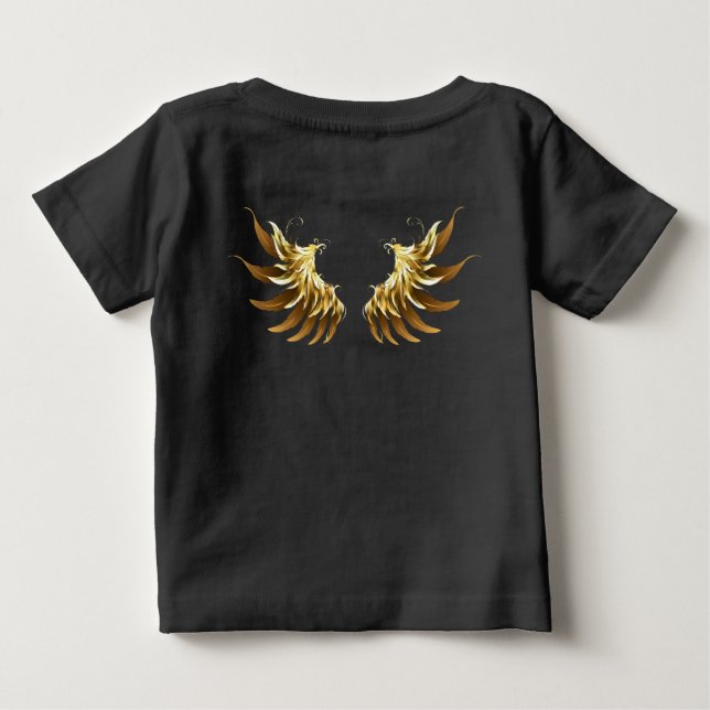 Camiseta Para Bebê Ouro Angel Wings sobre fundo preto (Verso)
