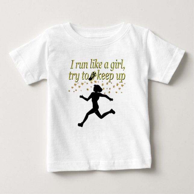 CAMISETA PARA BEBÊ OURO CORRE COMO UM CAMPEÃO DESIGN DE ATLETISMO (Frente)