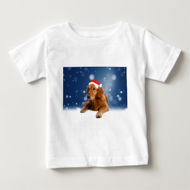Camiseta Para Bebê Ouro de Natal Gelado Cachorro Cachorro Nata (Frente)