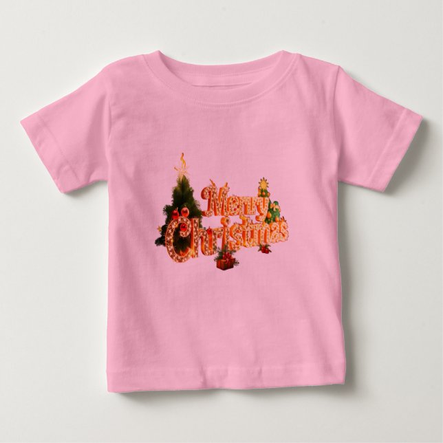 Camiseta Para Bebê Ouro de Natal Sparkle - Árvore Festiva (Frente)