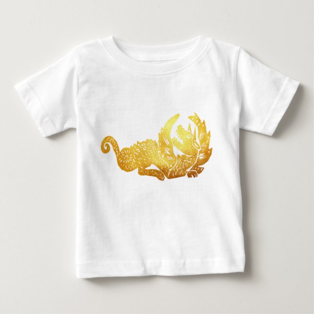 Camiseta Para Bebê Ouro Dragão Baby Fine Jersey (Frente)