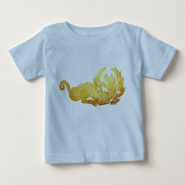 Camiseta Para Bebê Ouro Dragão Roupa de Bebê Casaco Orgânico (Frente)