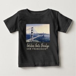 Camiseta Para Bebê Ouro Gate Bridge San Francisco Watercolor Art