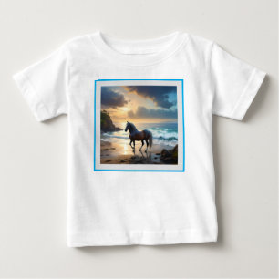 Camiseta Para Bebê Ouro Grace: Um Cavalo de Palomino na praia Sunset