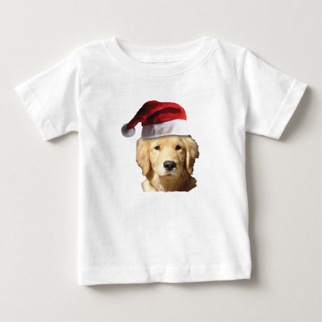 Camiseta Para Bebê Ouro Retriever Santa Claus (Frente)