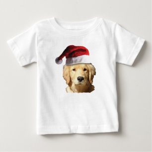 Camiseta Para Bebê Ouro Retriever vestindo um Chapéu do Papai Noel
