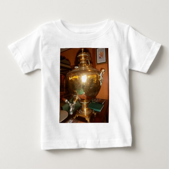 Camiseta Para Bebê Ouro Vintage Tea Pote Wall Art & Impressão (Frente)