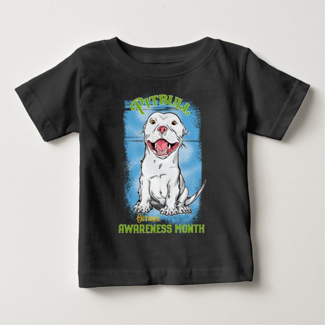 Camiseta Para Bebê Outubro, Camisa-T do Mês de Sensibilização Pitbull (Frente)