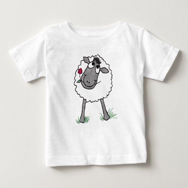 Camiseta Para Bebê Ovelha Bobo divertida com Flor, T-shirt Toddler (Frente)