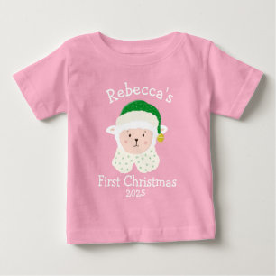 Camiseta Para Bebê Ovelha de Natal Personalizada para Bebê Vestindo C