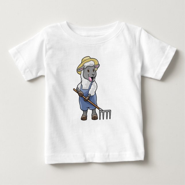 Camiseta Para Bebê Ovelhas como fazendeiros com Rake & Hat (Frente)