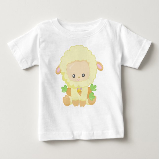 Camiseta Para Bebê Ovinos Bons, Ovinos Pequenos, Ovinos Amarelos, Cen (Frente)