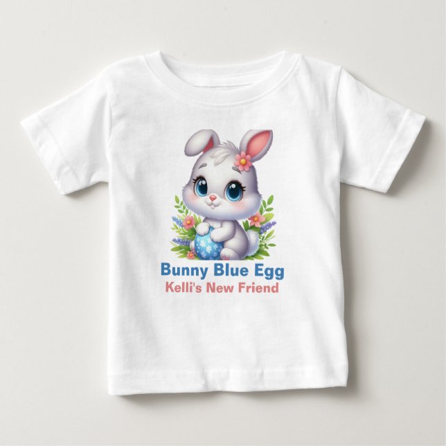 Camiseta Para Bebê Ovo Azul do Coelho (Frente)