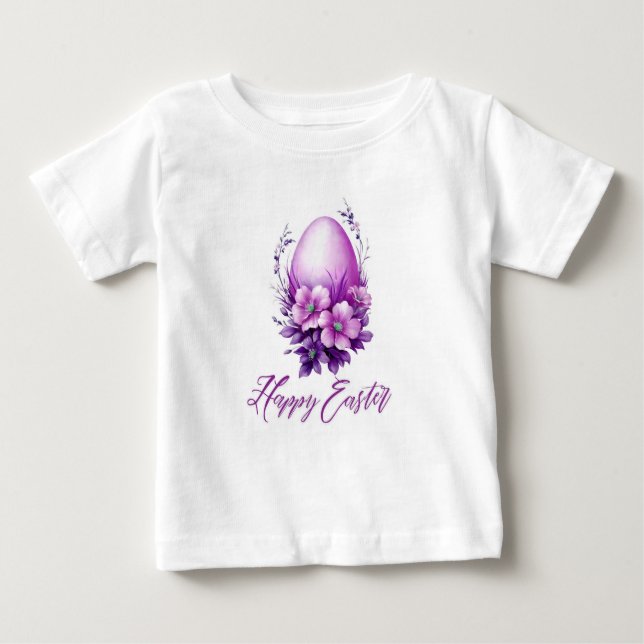 Camiseta Para Bebê Ovo de Páscoa Rosa brilhante (Frente)