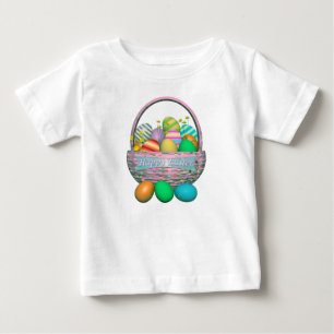 Camiseta Para Bebê Ovos de Páscoa Pintados em Cesta