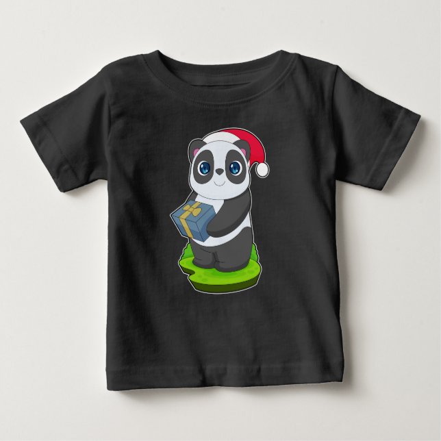 Camiseta Para Bebê Pacote de Natal Panda (Frente)