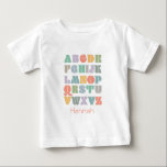 Camiseta Para Bebê Pad do mouse personalizado do nome alfabético ABC<br><div class="desc">Um design alfabético colorido e retrô que pode ser personalizado para o seu filho. Inspirada por tipos retrorreflectores e estilo boho, este design pode ser personalizado com o nome, o monograma ou outro texto de uma criança. Cores neutras em termos de gênero; púrpura, verde, laranja, amarela, lacre, turquesa, cinza, castanho,...</div>