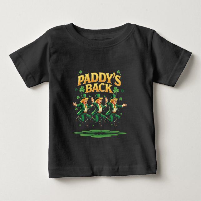 Camiseta Para Bebê Paddy's Back Funny Trump Rua Patrick Day Leopard (Frente)