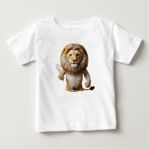 Camiseta Para Bebê Padeiro Leão Antropomórfico com Batedeira e Cupcak
