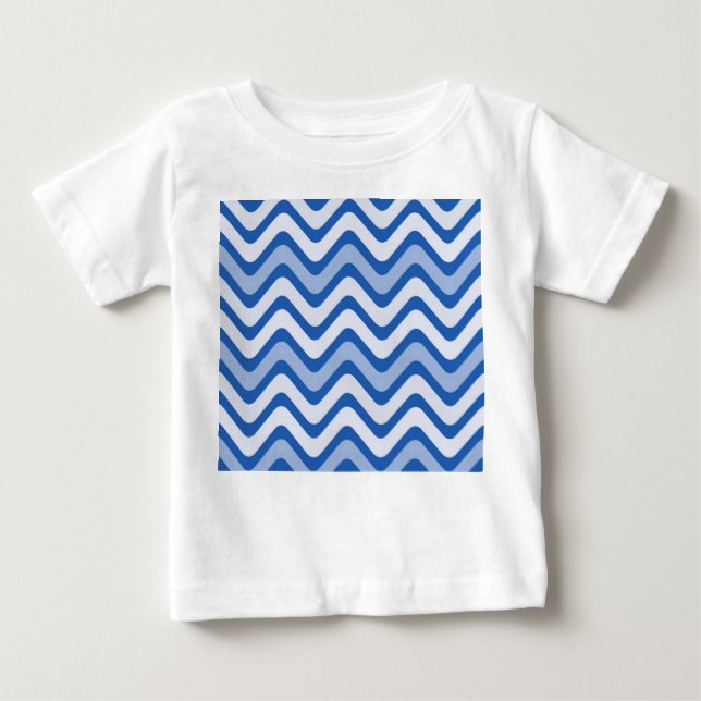 Camiseta Para Bebê Padrão Azul de Onda (Frente)