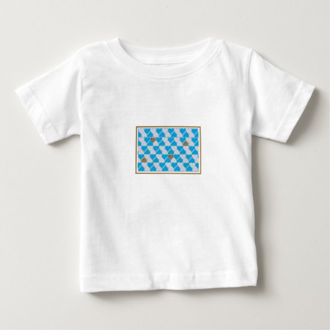 Camiseta Para Bebê Padrão bávaro azul e branco. (Frente)