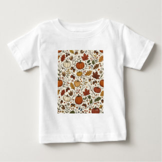 Camiseta Para Bebê Padrão Botânico da Colheita de Outono – Abóboras,