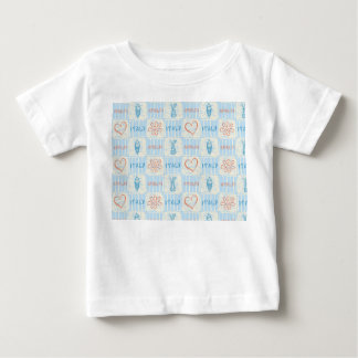 Camiseta Para Bebê padrão contínuo azul e terracota estilo Amalfi