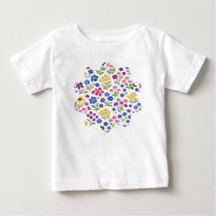 Camiseta Para Bebê Padrão contínuo de flores silvestres minimalista e