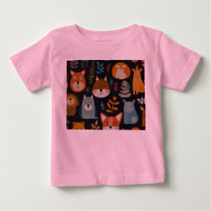 Camiseta Para Bebê padrão de animais da floresta branca T-Shirt