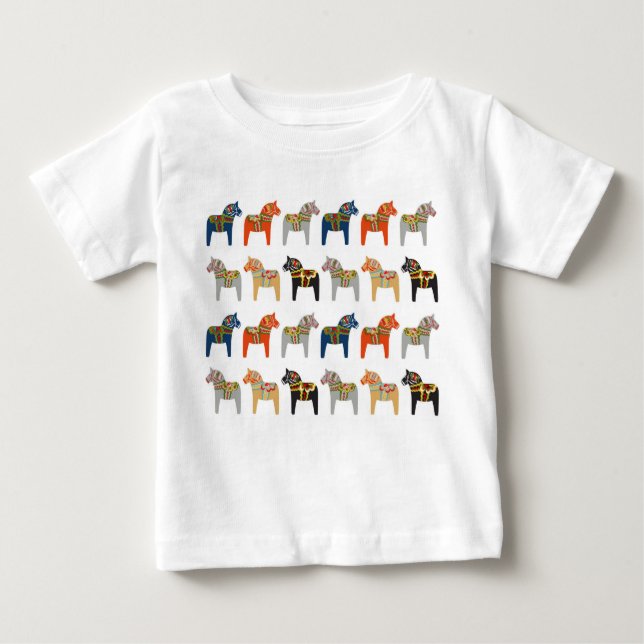 Camiseta Para Bebê Padrão de Arte Folclórica Sueca Dala Horse (Frente)