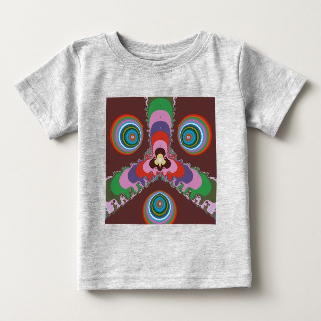 Camiseta Para Bebê Padrão de Arte Retro Psicodélico dos Anos 70 (Frente)