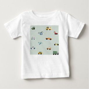 Camiseta Para Bebê Padrão de Carro de Transporte Fofo para Meninos Cr